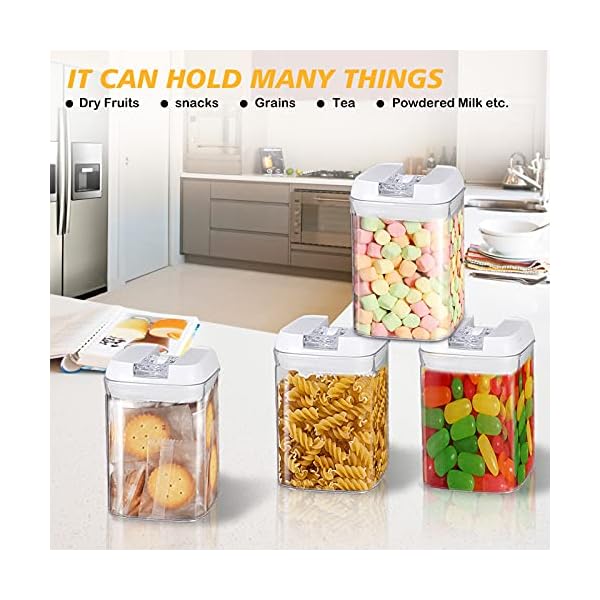 VIVILINEN-Airtight-Food-Storage-Container-Set-Stackable-Kitchen-Storage-with-Lids-Ideal-for-Cereal-Spaghetti-Pasta-Candy-Snacks-for-Keeping-Food-Dry-FreshSet-of-4-08L VIVILINEN Airtight Food Storage Container Set- Stackable Kitchen Storage with Lids Ideal for Cereal Spaghetti Pasta…