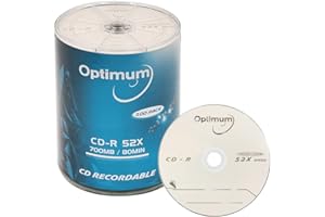 OPTIMUM CD-R Blank Discs 700MB 80 Minutes 52X Recordable Disc for Data and Music - 100 Blank CDs CDR Discs (no Container) FFP