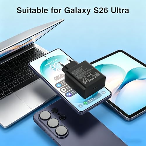 45 W Fast Charger USB C Power Supply Adapter Charger for Samsung Black | 45 W charger, for: Samsung Galaxy Ultra S25 S26 S24 S23 S22 S21 S20 FE S10 S9 S8 A55 A54 A53 A52 A50 A34 iPhone Moto Google