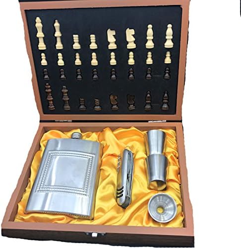 Flask Set With Wooden Chess Game.