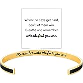 Remember Who The F You Are Minimalist Motivational Color Tensor Bangle-Laser Engraved Inspirational Cuff Bracelet-18K GOLD&Silver Plated Stainless Steel-Don't Let The Hard Days Win-Opening Adjustable Dentin Bracelet for Women Valentine's Day Gift