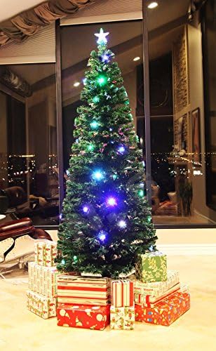 xmasource 7.5 FT Prelit Fiber Optic & Multi Color LED Lights Artificial Christmas Tree with Star Topper and Stand