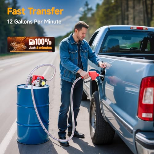 TaskStar Fuel Transfer Pump Battery Powered, 21V DC Cordless Diesel Transfer Pump Kit w/ 1X4.0Ah Battery, 12GPM Portable Self-Priming Pump Kit w/Nozzle&Hose Auto Shut Off for Diesel & Kerosene