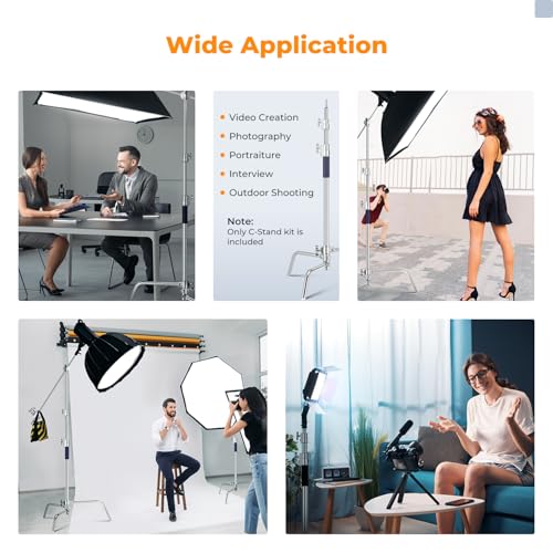 K&F CONCEPT Heavy Duty C Stand 10.8ft/330cm with Holding Arm Carry Bag Sandbag, 2*Grip 1* Sandbag Head Stainless Steel Photography Light Stand C-Stand Sturdy for Studio Monolight, Softbox, Reflector