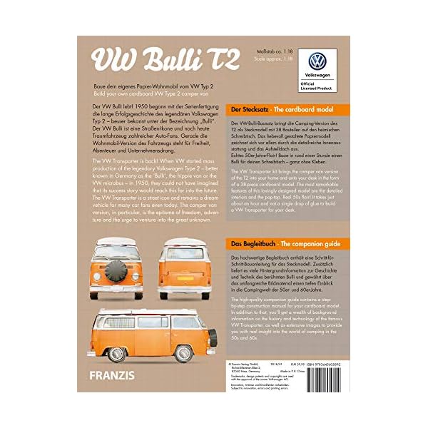 VW Bulli T2: Baue dein eigenen Papier-Wohnmobil vom VW Typ 2. Kartonbausatz im MaÃstab ca. 1:18 mit 38 Bauteilen – Bild 3