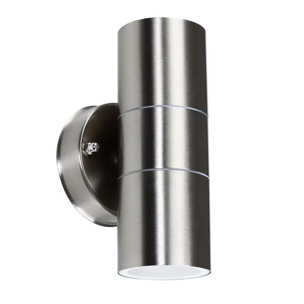 MiniSun | Modern Stainless Steel Up/Down Security Wall Light | Outdoor Wall Lights, Home Décor & Improvement Essential | Mains Wired
