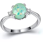 Jiamusi Exquisite Women's 925 Plate Silver Ring Oval Cut Created-Fireopal Diamond Jewelry Birthday Proposal Gift Bridal Engagement Party Band Rings Size 5-11 Green 11