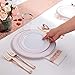 IOOOOO 150 Piece Rose Gold Plates & Plastic Silverware & Rose Gold Cups, Premium Disposable Dinnerware Set Includes: 25 Dinner Plates, 25 Dessert PLates, 25 Tumblers, 25 Forks, 25 Knives, 25 Spoons