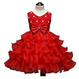 MUYAOO Girls Kids Bowknot Beads Ruffles Lace Princess Party Wedding Dress