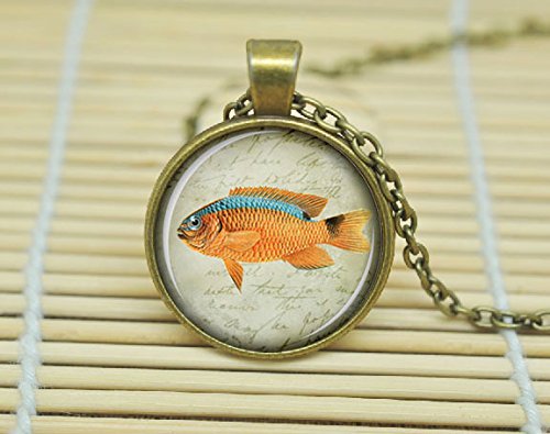 SunShine Day Colorful Fish Necklace Fish Pendant Fish Jewelry Colorful Turquoise Art Pendant Charm Glass Cabochon Necklace A1312