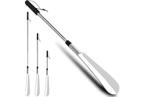 JOLLMONO Extendable Shoe Horn, Lifter 16" to 31", Shoe Helper, Travel Shoe Horn Long Handle for Seniors, Metal Shoe Horn for Men, Kids or Adults, Extends & Collapses Stainless Steel Telescopic Spring Shoehorn
