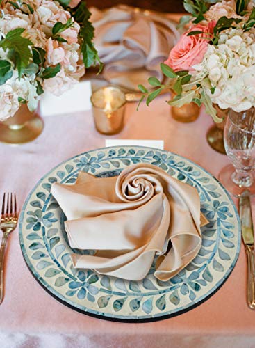 Mother Of Pearl Inlay Wood Charger Plates for Dining, Party, Wedding Reception and Decoration (Aqua Floral (2 Pack)) - Thumbnail 6