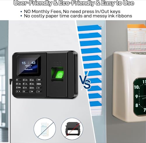 Forubar 2 in 1 Time Clocks for Employees Small Business (Fingerprint + Password) Employee Clock in & Out Machine Attendance Punch Clock, Clock in Machine for Employees - Multilingual Including Arabic