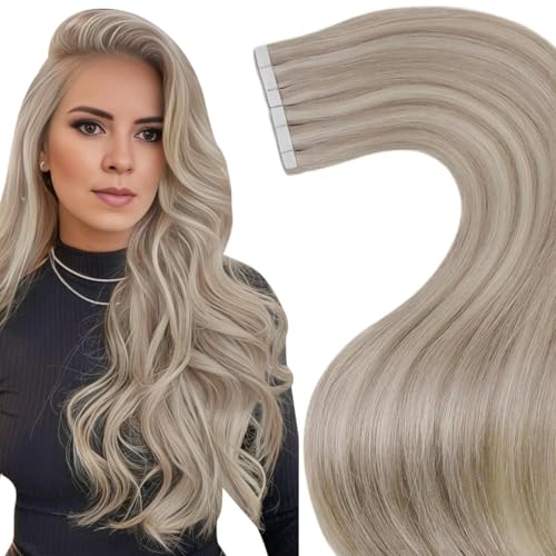 Laavoo Tape In Extensions Echthaar 45Cm Blond Extensions Tape Echthaar Ashblond Hellblond Remy Haarverlängerung Echthaar Tape Extensions Echthaar Glatt #P18/613 20Pcs 50G