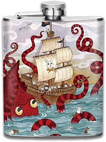 Miedhki Rabbit Mermaid Pirate Octopus Stainless Steel Pocket Flagon Shot Flask Hip Flask Wine Pot (7oz)