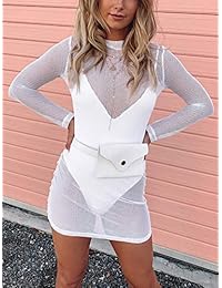 Eliacher - Vestido de playa para mujer, de malla, color negro, manga larga, sexy, talla XS a 3XL