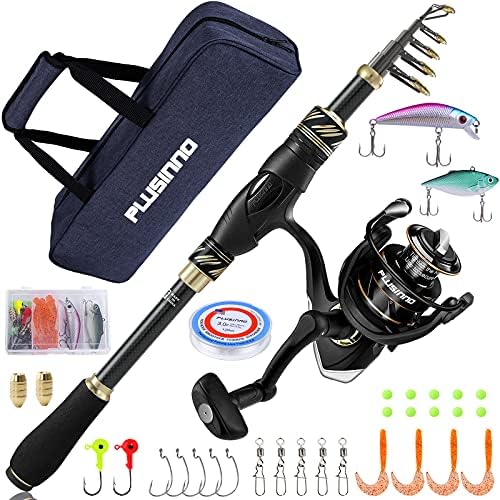 PLUSINNO Fishing Rod and Reel Combos Carbon Fiber Telescopic Fishing