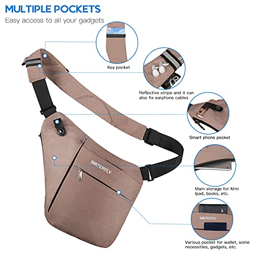 WATERFLY Sling Crossbody Chest Bag Slim AntiTheft Cross Body Bag Over