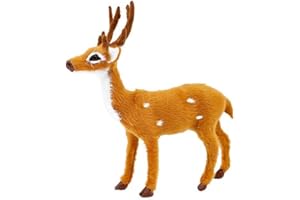 Reindeer Christmas Decorations Plush Elk Figurine for Home Ornament Merry Year Holiday Decoration Brown PVC(15CM)