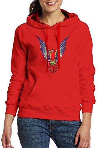 Womens Red Parrot Hip Pop Sweatshirt With Cap Kangaroo Pocket Portable Stylish