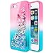 iPhone 5C Case with Screen Protector HD Clear for Girls Kids Women, NageBee Glitter Liquid Quicksand Waterfall Floating Flowing Sparkle Shiny Bling Diamond Cute Case for iPhone 5C -Pink/Aqua