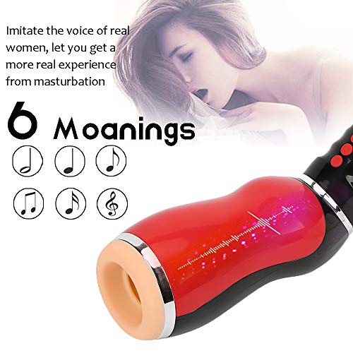 Male Masturbator Cup Adult Sex Toys for Men, Automatic Electric 5 Clamping+ 10 Vibrating with Various Girls Moans Stroker Masturbation Cup Rechargeable 3D Realistic Vagina Massage Vibrator (RED)