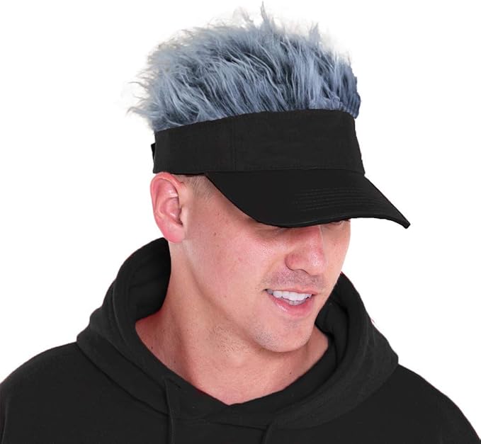 Flair Hair Visor Sun Cap Wig Peaked Novelty Baseball Hat with Spiked Hair