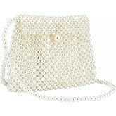 Jessie Women's White Pearl Tote and Clutch Handbag, 7.67 inches x 5.70 inches, Wedding Occasion, Elegant Style, Handmade Pearl Material