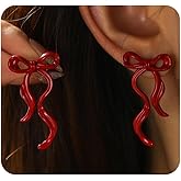 Red Bow Earrings Coquette Jewelry,Dainty Ribbon Bow Stud Earrings for Women,Trendy Cute Christmas Ear Accessories