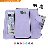 MODOS LOGICOS Galaxy S7 Case, [Detachable Wallet Folio][2 in 1][Zipper Cash Storage][Up to 14 Card Slots 1 Photo Window] Premium PU Leather Purse with Removable Inner Magnetic TPU Case - Lavender
