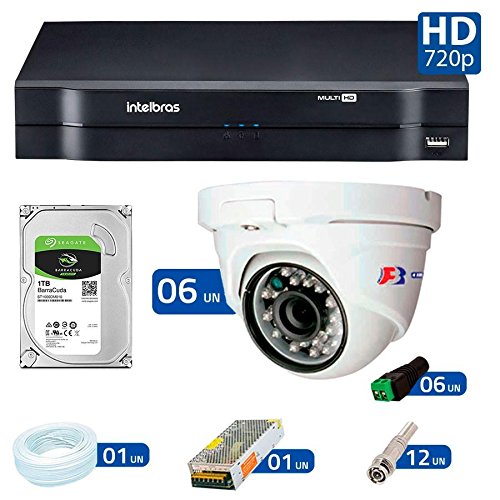 Kit 06 Câmeras de Segurança Dome Hd 720p Focusbras + Dvr Intelbras Multi Hd + Hd para Gravação 1tb + Acessórios