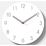 Simple Modern White Round Wooden Wall Clock 11 inch Non-ticking one AA battery powered (Arabic Numbers)