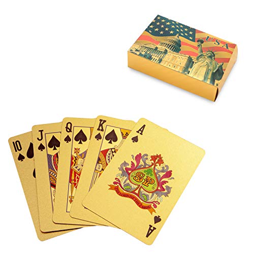 SolarMatrix Waterproof Plastic Gold Playing Cards for Great American, Poker Cards, Deck of Cards(Gold)