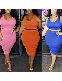 Conjunto de faldas de color sólido sin mangas para mujer, sexy, talla grande, 2 piezas