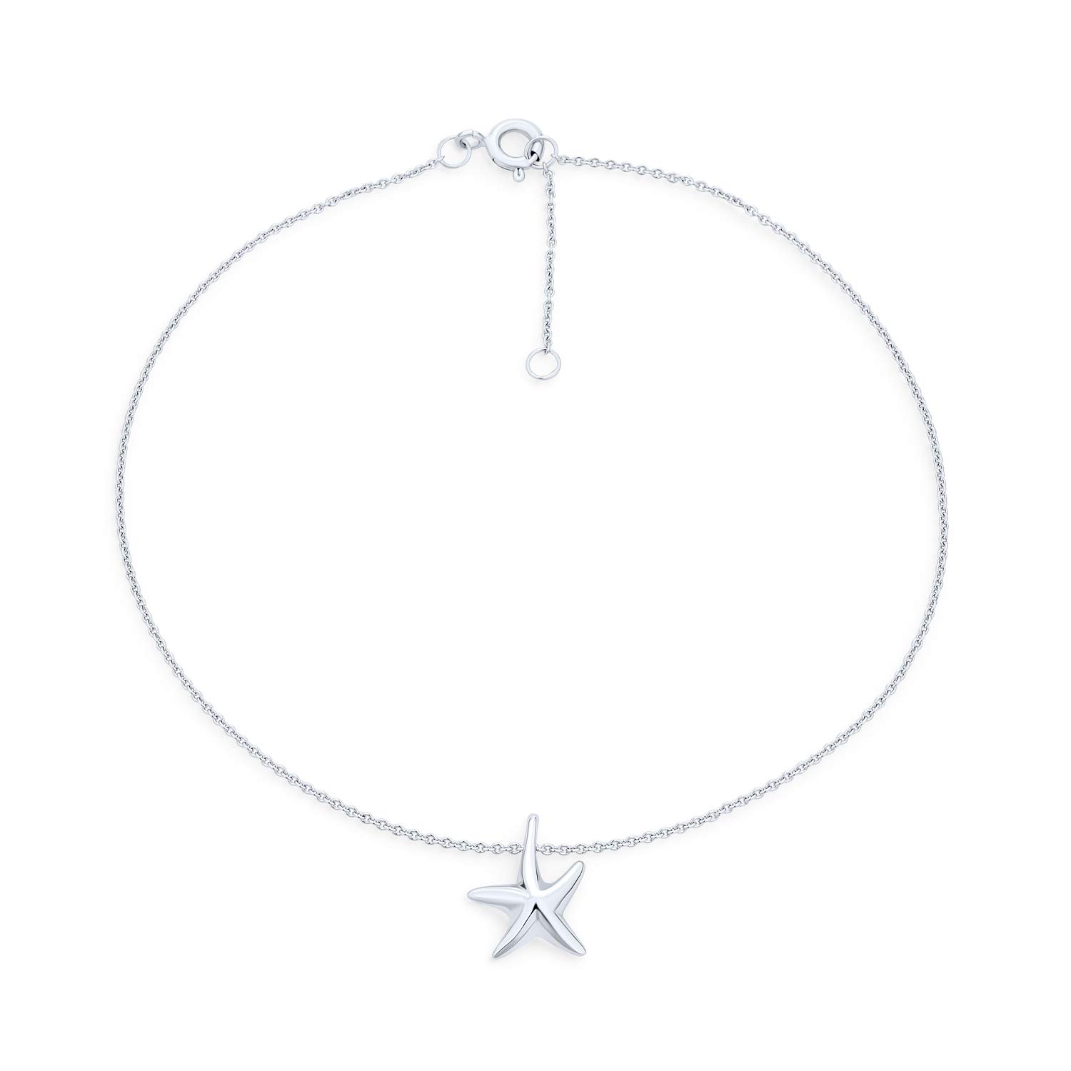 Bling Jewelry Marine Life Nautical Tropical Beach Vacation Dangling Charm Starfish Anklet Ankle Bracelet For Women Teens .925 Sterling Silver 9-10 Inch Adjustable