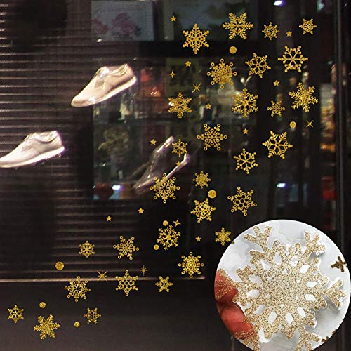 image for V-Time 120pcs Gold Christmas Snowflake Window Clings Decal Wall Sticke