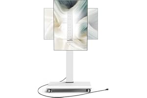 FITUEYES Rolling TV Stand with Power Strip - Mobile TV Stand for 32-75 Inch TVs, Landscape to Portrait Rotating, ±20° Swiveling, Height Adjustable TV Cart Hold Up to 88 Lbs Max VESA 400x600mm