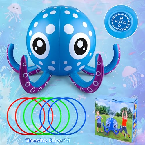 Auney Outdoor Water Play Sprinklers Toys for Toddlers, Large Octopus Water Spray Sprinkler for Kids Boys Girls and Pets, Garden Sprinkler Toys, Summer Toys for 3 4 5 6 7+ Year Old