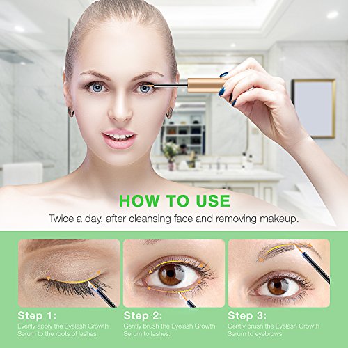 Eyelash Growth Serum - 100% Natural Eyelash Eyebrow Enhancer Lash Growth Serum give you Longer and Thicker Eyelash, Fuller and Healthier Eyebrow - 3ml - No more False Eyelashes & Eyebrow Tattooing