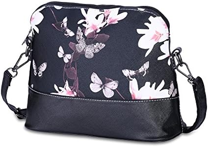 Jopchunm Floral Narcissus Print Shell Shape Cross Shoulder Bag Crossbody Purse Bag Adjustable Shoulder Strap PU Leather Handbag for Women