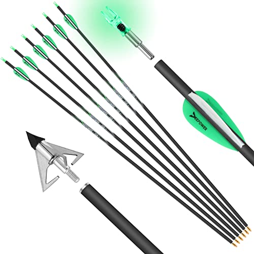 DEEPOWER 100 Carbon Arrows 31 inch with 6.2mm Lighted Nocks 100Grain