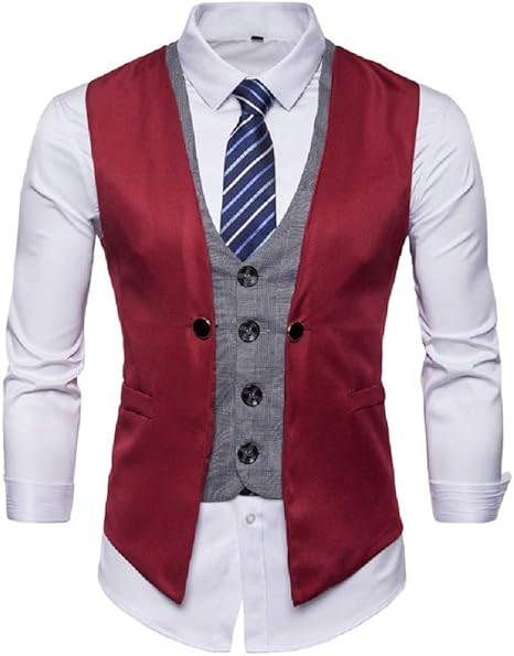 Amazon Co Jp メンズベストスーツジャケットノースリーブビジネスカジュアルスリムフィットvネックダブルブレスト大きいサイズ 色 赤 サイズ S ホーム キッチン