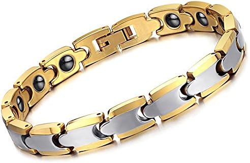 Healthy Hematite/Tungsten Stainless Steel Cuff Bracelet Polished Finished Smooth Chain Bangle Anti-Allergy 18K Gold Plated Edges