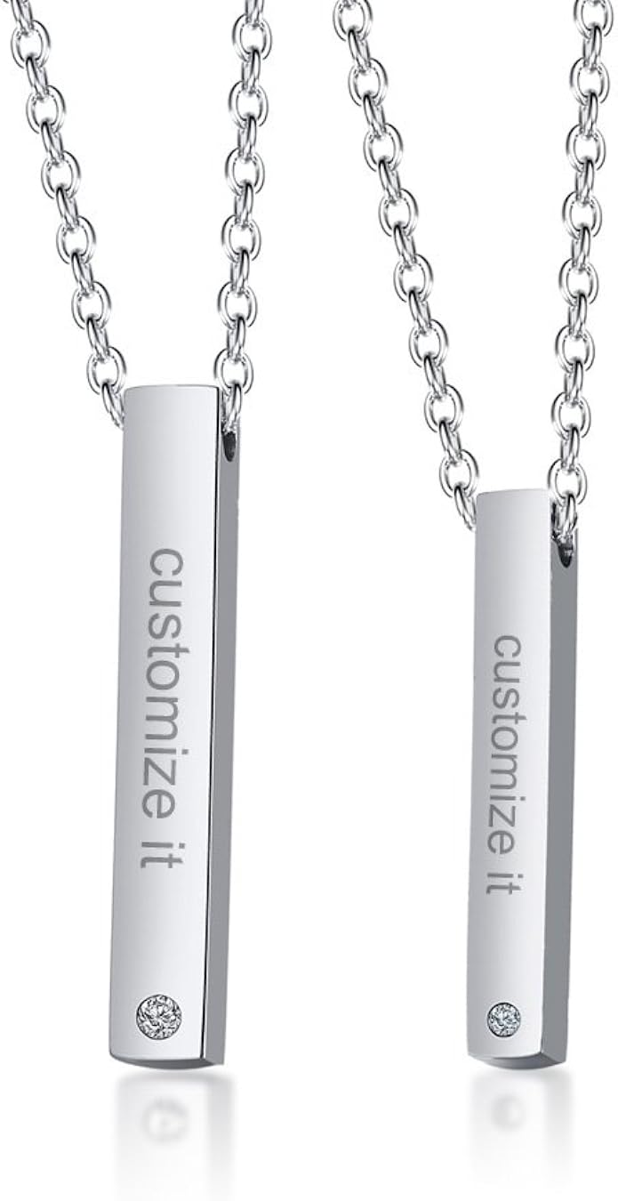 PJ Jewelry Personalized Custom Name Bar Necklace Stainless Steel