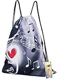 iColor Sackpack,Drawstring Backpacks,Stylish Multipurpose Girls Nylon Drawstring Bags Gym Bags ,Teen Dance Bag, Lightweight Gym Bag for Women Cycling Hiking,Team Training Gymsack (Music & Red Heart)