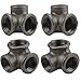 Gimiton 4 Pack 3 Way Pipe Fitting Malleable Iron DN20 3/4 Black Malleable Cast Iron Pipe Tee Fitting Industrial Steel Side Outlet Elbow 3-Way Fitting(DN20 3/4)