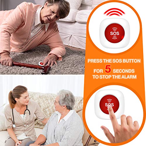 Wireless Caregiver Pager Personal Alarm Panic Button Emergency Call System for Home Elderly Patient Nurses Seniors Disabilities with 2 SOS Transmitters & 1 Receiver