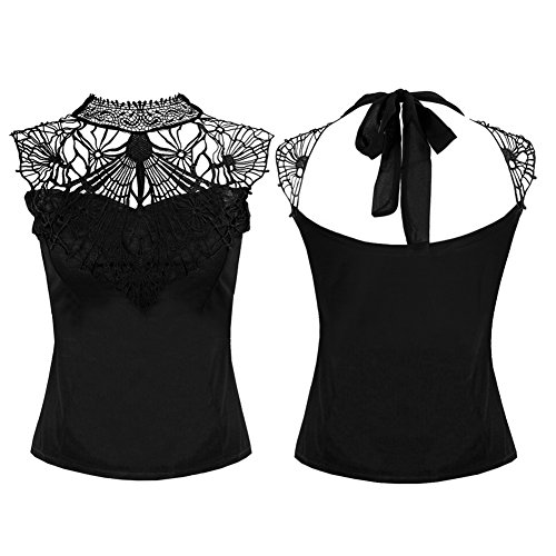 Chen Women Sleeveless Vest Tank Tops Blouse Stand Collar T-shirt (XL, Black) - Thumbnail 3