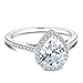 espere Platinum Plated Teardrop CZ Solitaire Engagement Ring in Sterling Silver Size 5-9