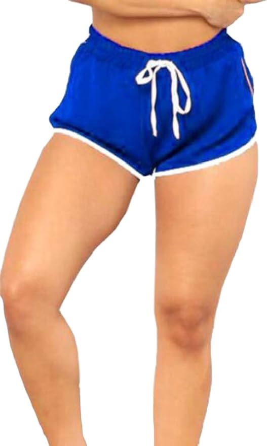 H&E Women Elastic Waist Drawstring Yoga Striped Loose Gym Hot Shorts